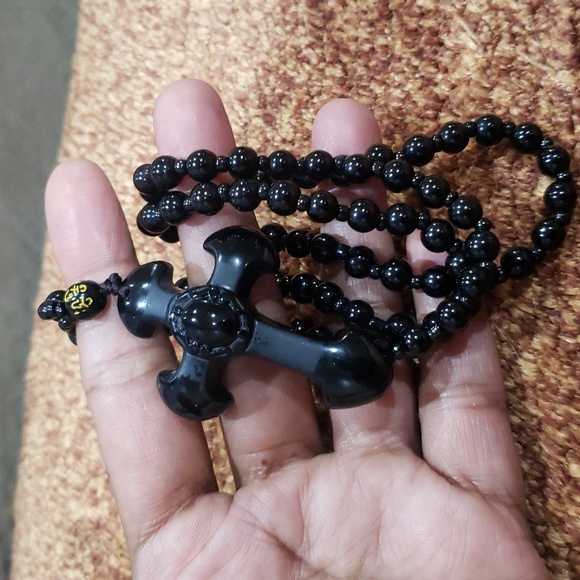 Natural crystal black obsidian cross necklace Amulet pendant with chain - Picture 6 of 10